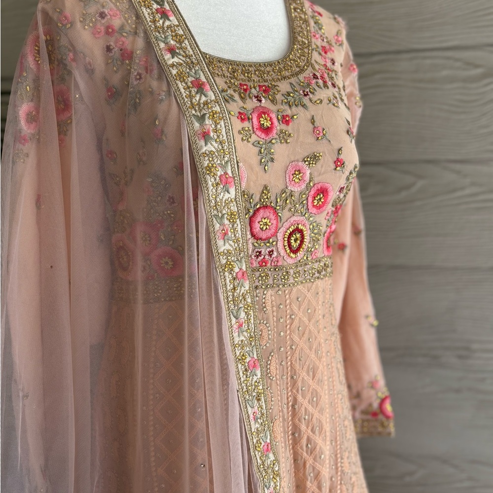 Floral Anarkali with Gold Accents